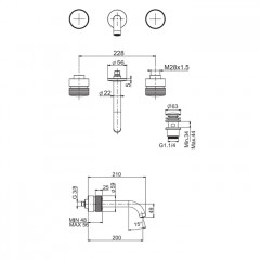 FIMA|Carlo Frattini TEXTURE COLLECTION Смеситель для раковины на 3 отв., наст. монт., ручки "H", донный клапан click-clack, излив 200 мм., цвет хром