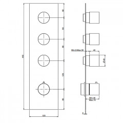 FIMA|Carlo Frattini Spillo Steel Смеситель для душа встроенный, термостатический, 3 запорных вентиля, внешняя часть, цвет INOX