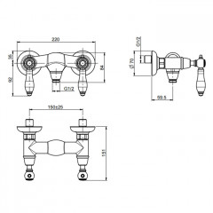 Fima Carlo Frattini Herend Смеситель для душа, настенный, черные ручки, цвет: золото