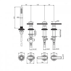 Fima Carlo Frattini PARK LANE Смеситель на борт ванны, на 4 отв ,с ручным душем, цвет: хром