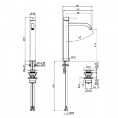 FIMA|Carlo Frattini SPILLO UP Смеситель для раковины, высота 295 мм., излив 167 мм., с донным клапаном click-clack, цвет золото матовое