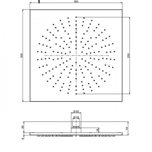 FIMA|Carlo Frattini Spillo Steel Верхний душ 300x300 мм., квадратный, цвет INOX