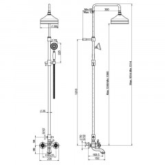 FIMA|Carlo Frattini Elizabeth Смеситель для ванны внешнего монтажа, с душевой стойкой, верхним душем 200 мм. и душевым комплектом, цвет хром