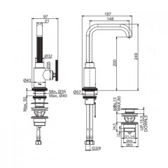 Fima Carlo Frattini PARK LANE Смеситель для раковины высокий. излив 187 мм. донный клапан click-clack, цвет:ХРОМ