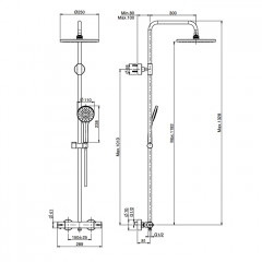 FIMA|Carlo Frattini Душевая стойка с термостатическим смесителем, верхний душ из ABS 250 мм., ручной душ и шланг 1500 мм., цвет хром