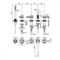 Fima Carlo Frattini PARK LANE Смеситель на борт ванны, на 5 отв ,с ручным душем, излив 236 мм. , цвет: хром