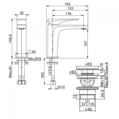 Fima Carlo Frattini Zeta Смеситель для раковины, высота 146 мм., с донным клапаном click-clack, цвет: чёрный матовый