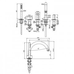 Fima Carlo Frattini So Смеситель на борт ванны, с 5 отв., с ручным душем, цвет: чёрный матовый