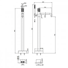 Fima Carlo Frattini Spillo Tech Смеситель для ванны, напольный, с ручным душем, цвет: чёрный матовый