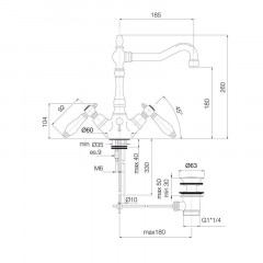 FIMA|Carlo Frattini Herend Смеситель для раковины, на 1 отверстие, с поворотным изливом, с донным клапаном, цвет хром