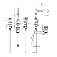 FIMA|Carlo Frattini Elizabeth Смеситель для раковины, на 3 отверстия, с вращающимся изливом, с донным клапаном, цвет золото