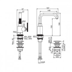Fima Carlo Frattini PARK LANE Смеситель для раковины излив 187 мм.. донный клапан click-clack, цвет:БРАШИРОВАННЫЙ ЧЁРНЫЙ ХРОМ