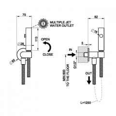 GESSI ELEGANZA Гигиенический душ с настенным держателем с подводом воды и шлангом 1250 мм., цвет Finox Brushed Nickel