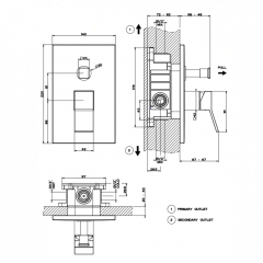 Gessi Rettangolo K Встраиваемый однорычажный смеситель для душа (внешняя часть) с переключателем, цвет: хром