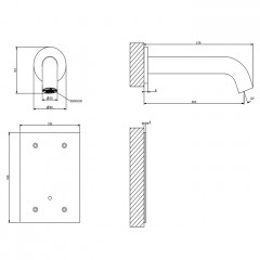 GESSI 316 FLESSA Смеситель для раковины, настенный, электронный, излив 200 мм., внешняя часть, цвет Steel Brushed