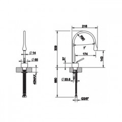 Gessi Goccia Смеситель для раковины на 1 отверстие, излив 174мм R=90, с фиксированным носиком, цвет: черный