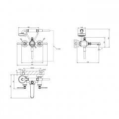 GESSI VENTI20 Смеситель для ванны настенный, двухвентильный, с ручным душем и шлангом 1500 мм., цвет черный матовый