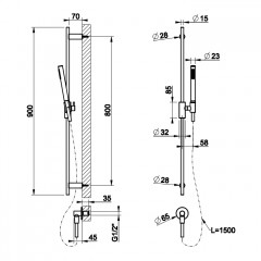GESSI HABITO UNITO Душевой гарнитур с штангой, выводом воды, ручным душем и шлангом 1500 мм., цвет brass brushed PVD