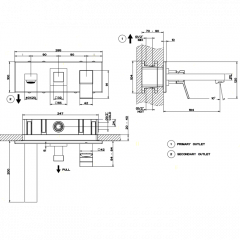Gessi Rettangolo K Встраиваемый смеситель с изливом и переключателем PULL(внешние части), цвет: хром