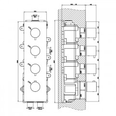 GESSI 316 Встраиваемый термостатический смеситель на 3 источника, резьба 3/4" (внешние части), цвет: steel brushed