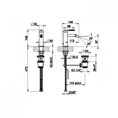 Gessi Ingranaggio Смеситель для ванны на 4 отверстия с каскадным изливом, девиатор, шланг , лейка, цвет: хром