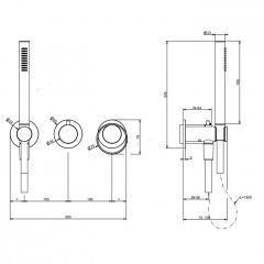 Gessi Anello Встраиваемый однорычажный смеситель на 2 выхода с перекл., ручным душем с держателем и выводом воды (внешние части), цвет: Black XL