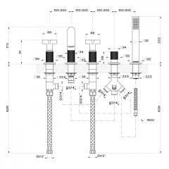 GESSI INCISO Смеситель для ванны на 5 отверстий с изливом, переключателем, ручным душем и шлангом 1,50 м, цвет: Black XL