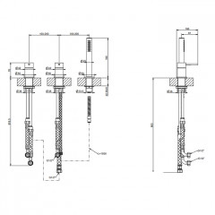 GESSI 316 Смеситель для ванны на 3 отверстия наполнение через слив-перелив с переключателем, убирающаяся душевая лейка, цвет: brushed black metal pvd