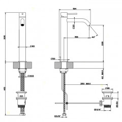 GESSI 316 Смеситель для раковины на 1 отверстие, высокий h=305мм, с донным клапаном, излив 155мм, цвет: steel brushed
