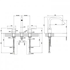 GESSI 316 Смеситель для раковины на 3 отверстия, без донного клапана, излив 156мм, h=201мм, цвет: steel brushed