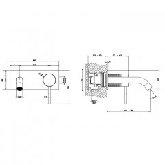 GESSI 316 Встраиваемый смеситель для раковины с изливом 146-116мм (внешняя часть), цвет: brushed black metal pvd