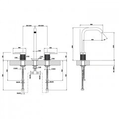 GESSI 316 Смеситель для раковины на 3 отверстия, без донного клапана, излив 156мм, h=269мм, цвет: steel brushed
