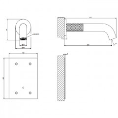 GESSI 316 INTRECCIO Смеситель для раковины настенный, электронный, излив 200 мм., внешняя часть, цвет Steel Brushed