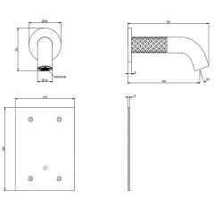 GESSI 316 INTRECCIO Смеситель для раковины настенный, электронный, излив 146 мм., внешняя часть, цвет Steel Brushed