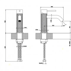 GESSI 316 Смеситель для раковины на 1 отверстие без донного клапана, излив 123мм, цвет: steel brushed