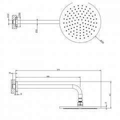GESSI Rilievo Душевая головка шарнирная для настенного крепления на 1/2" 250мм, цвет: nero XL