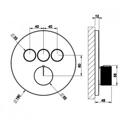 GESSI HI-FI COMFORT Смеситель настенный встраиваемый, термостатический, с 3 запорными кнопками, цвет Black Metal PVD