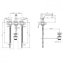 GESSI Rilievo Смеситель для раковины на 3 отв. с донным клапаном h=125мм, излив 154мм, цвет: хром