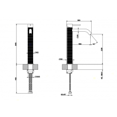 GESSI 316 Смеситель для раковины на 1 отверстие, высокий, h=305мм, без донного клапана, излив 156мм, цвет: steel brushed
