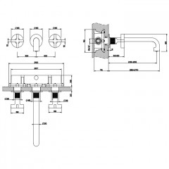 GESSI INCISO Встраиваемый смеситель для раковины на 3 отверстия с изливом 255-235мм (внешние части), цвет: хром