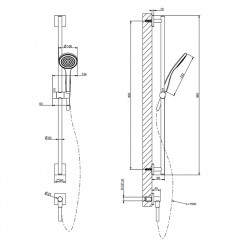 GESSI Rilievo Штанга в комплекте с душевой лейкой, шланг 1,50 м, вывод воды из стены, цвет: nero XL