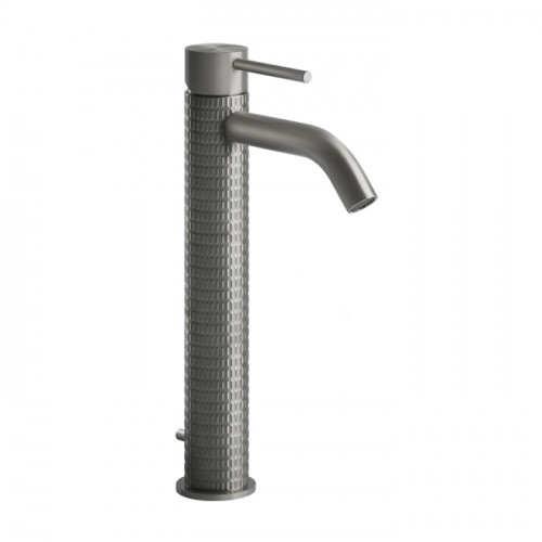 GESSI 316 Смеситель для раковины на 1 отверстие, высокий h=305мм, с донным клапаном, излив 123мм, цвет: steel brushed
