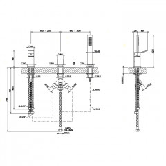 Gessi Rettangolo K Смеситель для ванны на 3 отверстия, с переключателем и ручным душем, без излива, цвет: черный