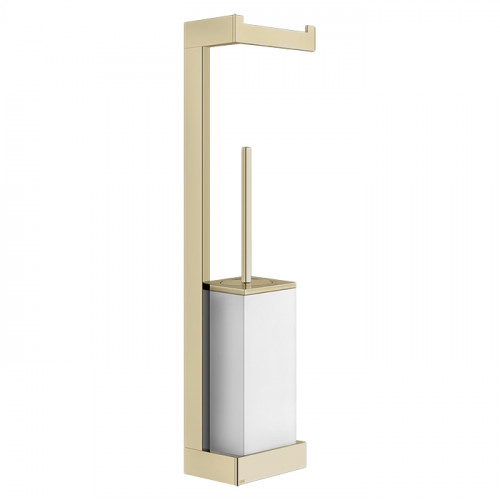 GESSI INVERSO ACCESSORIES Стойка настенная с держателем для туалетной бумаги и ершиком белым, цвет: Brass Brushed PVD