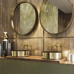 GESSI VENTI20 Смеситель для раковины настенный, встраиваемый, двухвентильный, излив 243 мм., внешняя часть, цвет Brass PVD