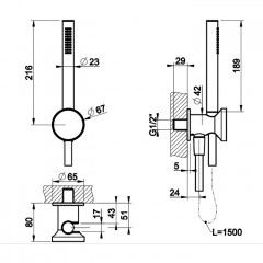 GESSI Origini Душевой комплект, состоящий из вывода воды,держателя, шланга 1,50 м и лейки. В комплект входит отделочная вставка.., цвет Warm Bronze Br