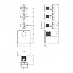 GESSI INCISO Встраиваемый термостатический смеситель на 3 источника, резьба 3/4" (внешние части), цвет: nero XL