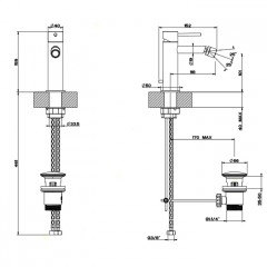 GESSI 316 Смеситель для биде на 1 отверстие с донным клапаном, излив 118мм, цвет: steel brushed