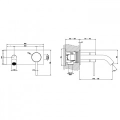 GESSI 316 Встраиваемый смеситель с изливом 147мм (внешние части), цвет: brushed black metal pvd