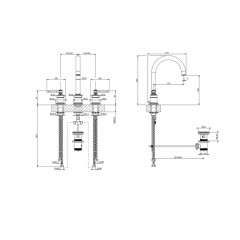 GESSI VENTI20 Смеситель для раковины на 3 отверстия, высота излива 168 мм., в комплекте с донным клапаном, цвет Warm Bronze Br. PVD